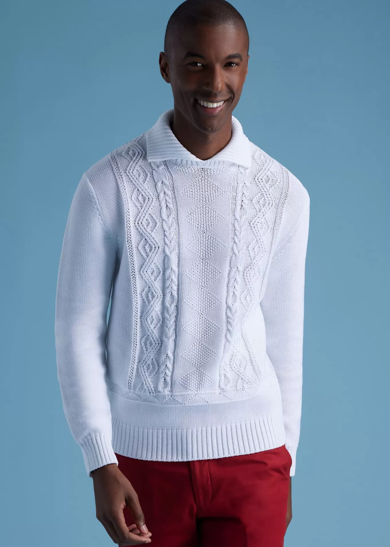 Best Sale Aran Cable Mock Neck Cotton Sweater Sweaters