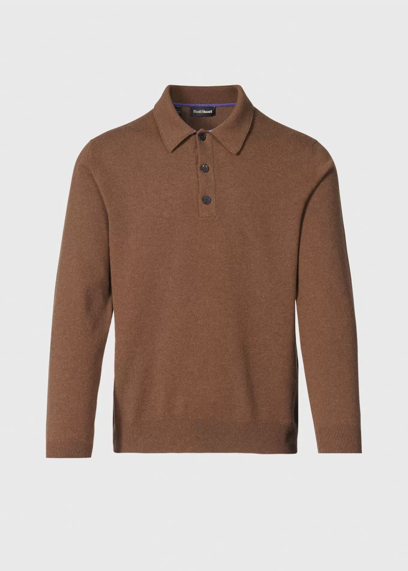 Clearance Cashmere Long Sleeve Polo With Suede The Cashmere Shop | Sweaters