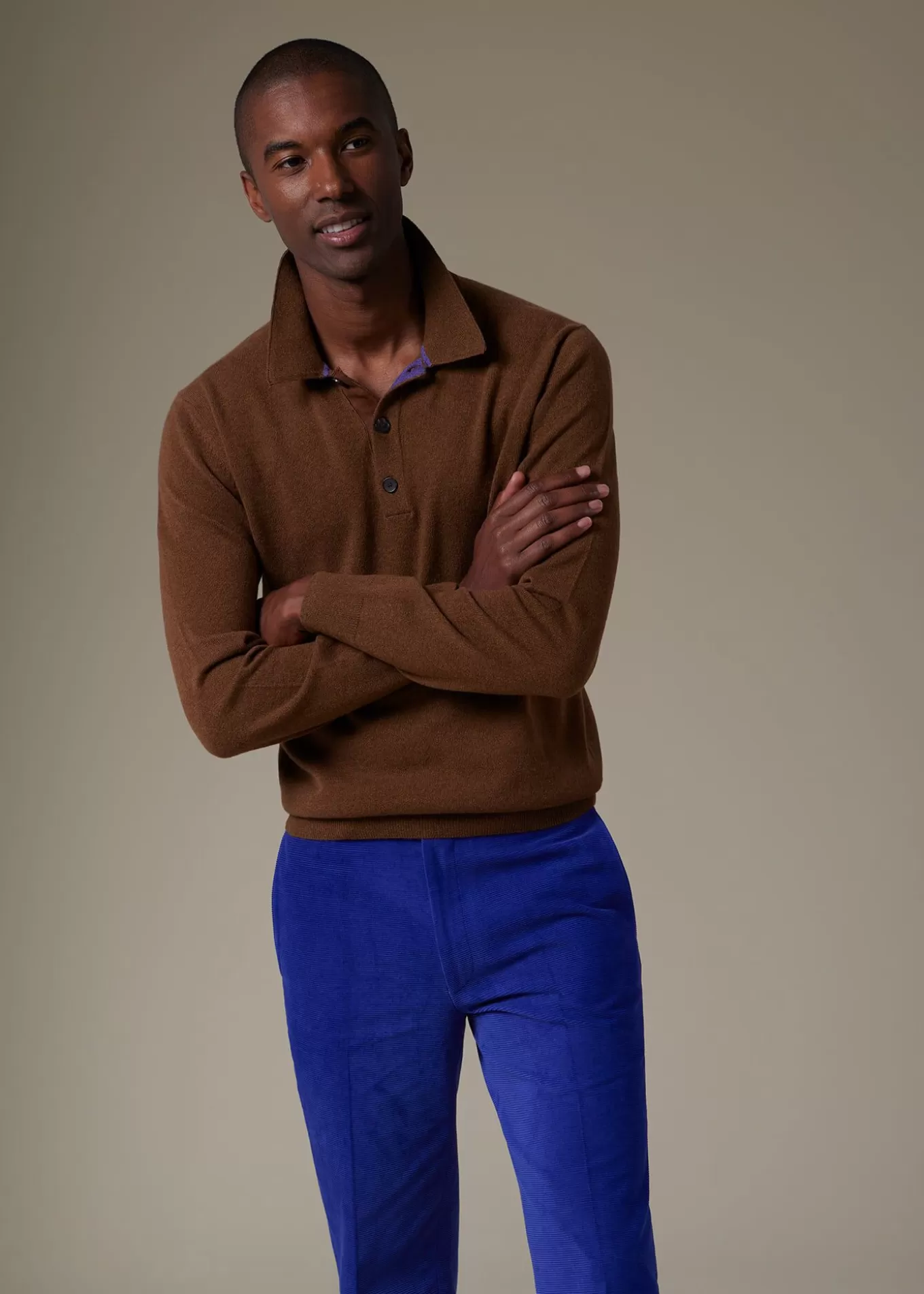 Clearance Cashmere Long Sleeve Polo With Suede The Cashmere Shop | Sweaters