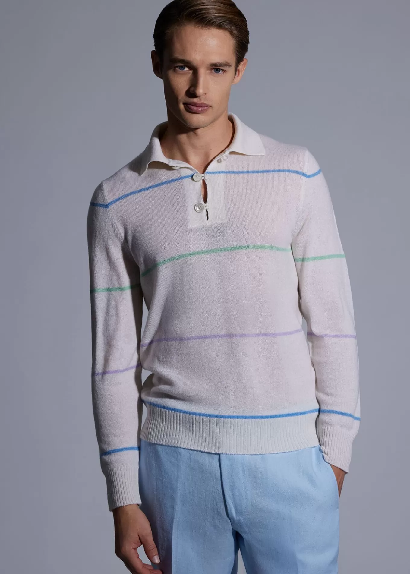 Discount Cashmere Stripe Polo Sweater The Cashmere Shop