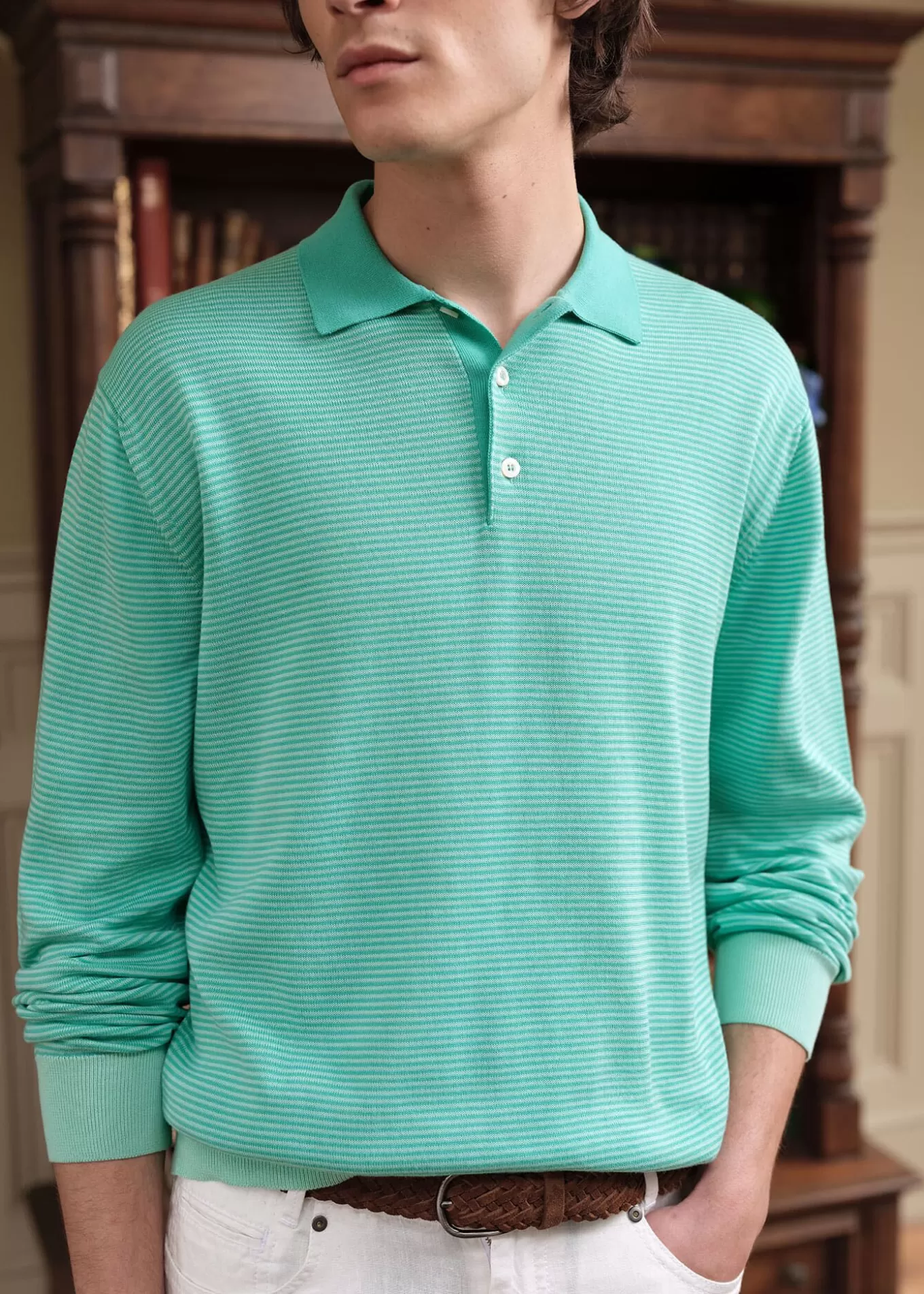 Clearance Cotton Stripe Long Sleeve Polo Polos & T-Shirts