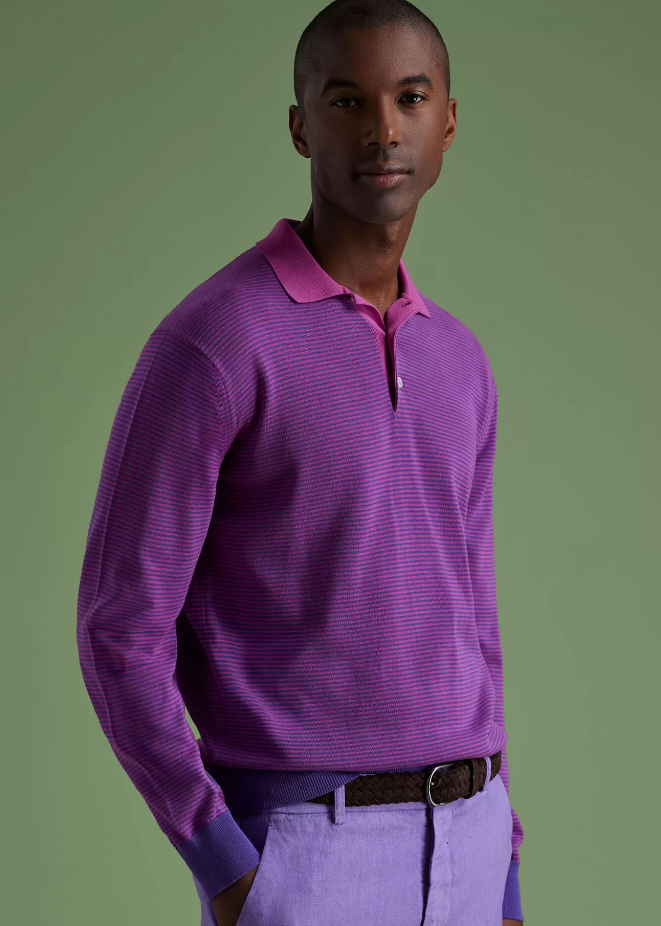 Outlet Cotton Stripe Long Sleeve Polo Polos & T-Shirts