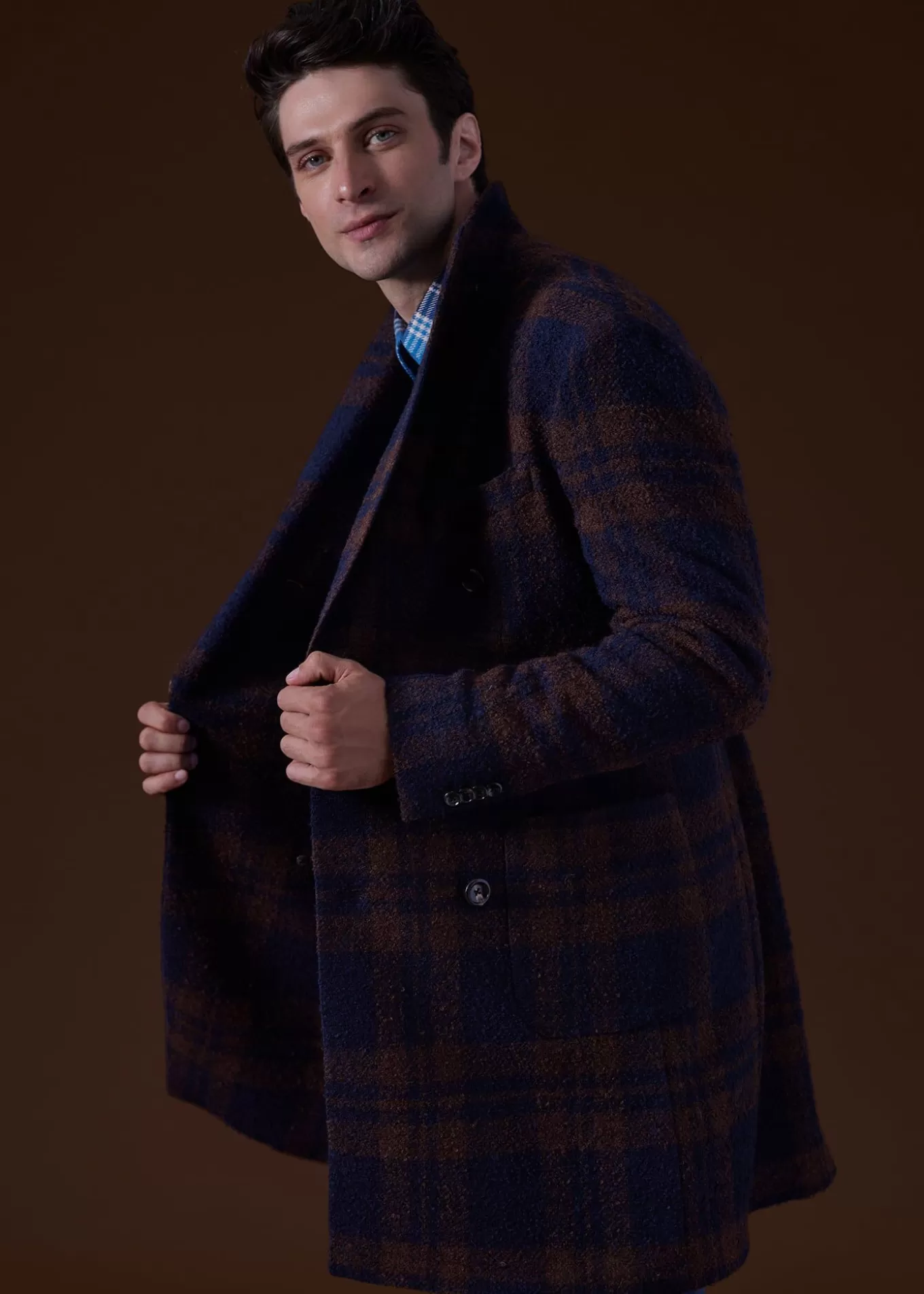 Store Double Breasted Boucle Plaid Coat Overcoats | Outerwear