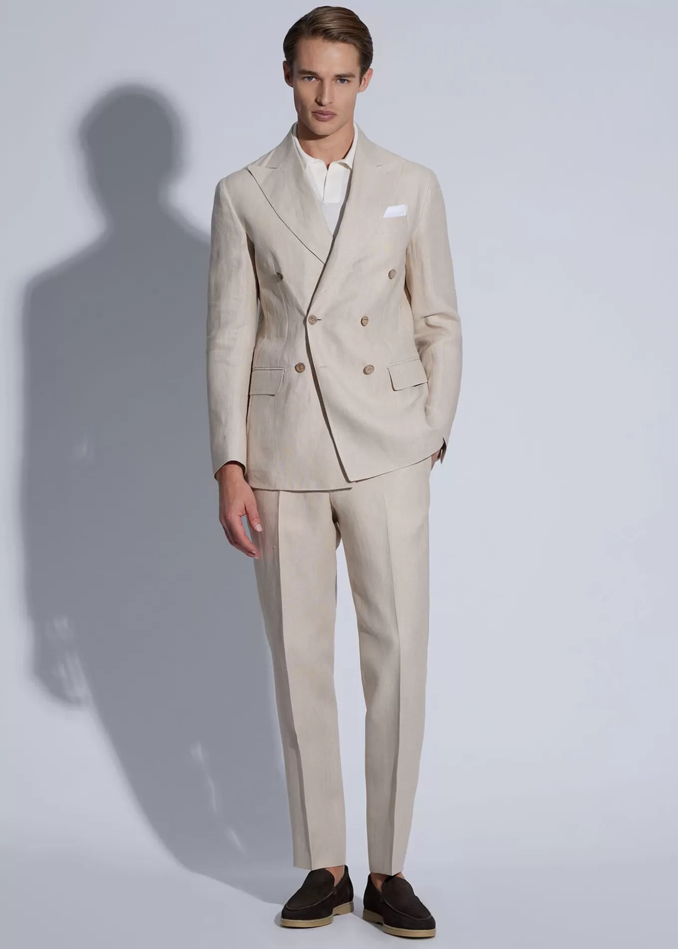 Outlet Double Breasted Linen Suit Suits & Tuxedos