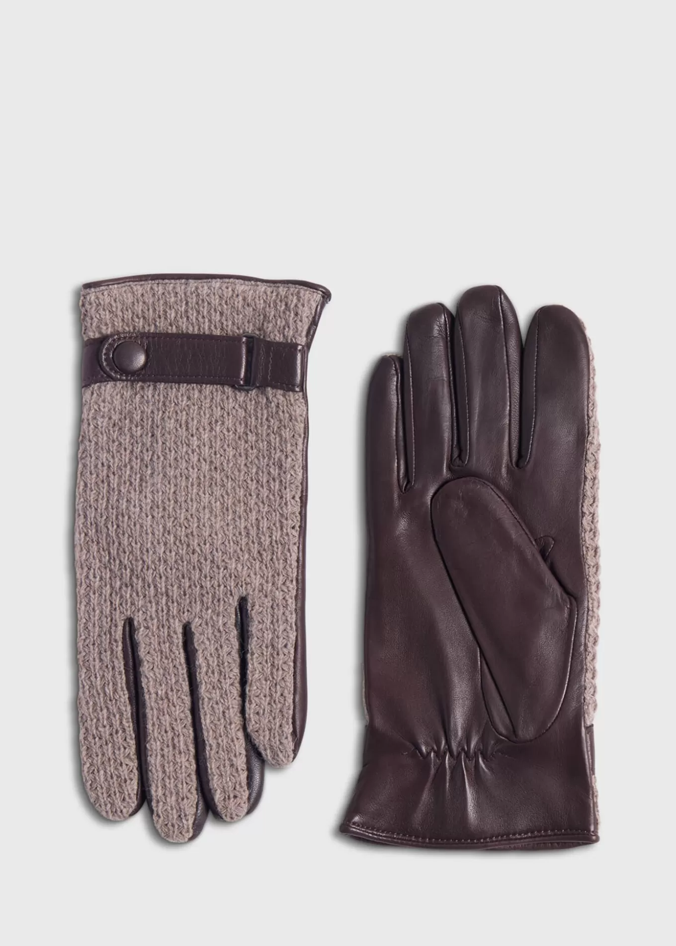 Fashion Knit And Leather Two Tone Glove Scarves, Hats, Gloves