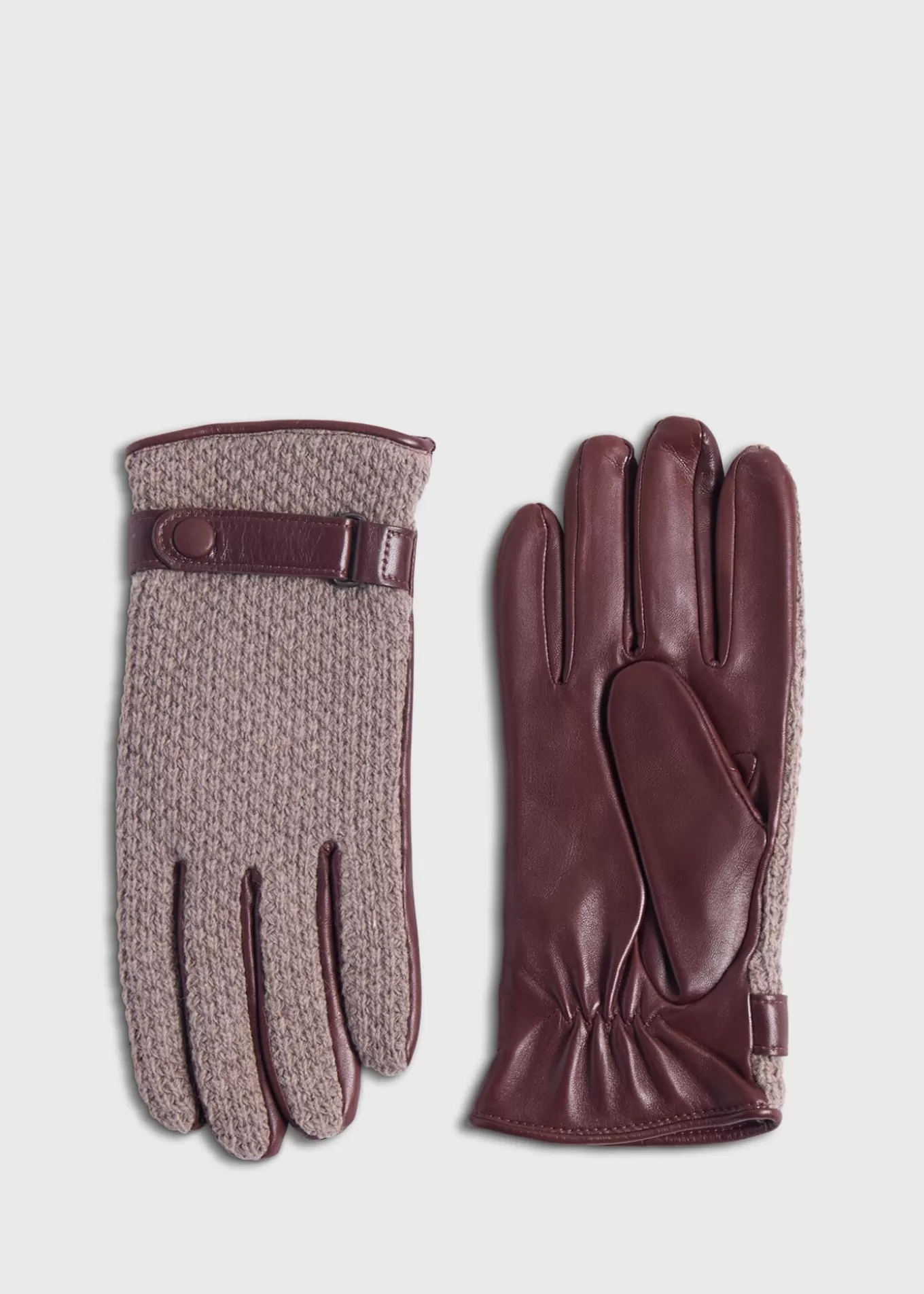 Online Knit And Leather Two Tone Glove Scarves, Hats, Gloves