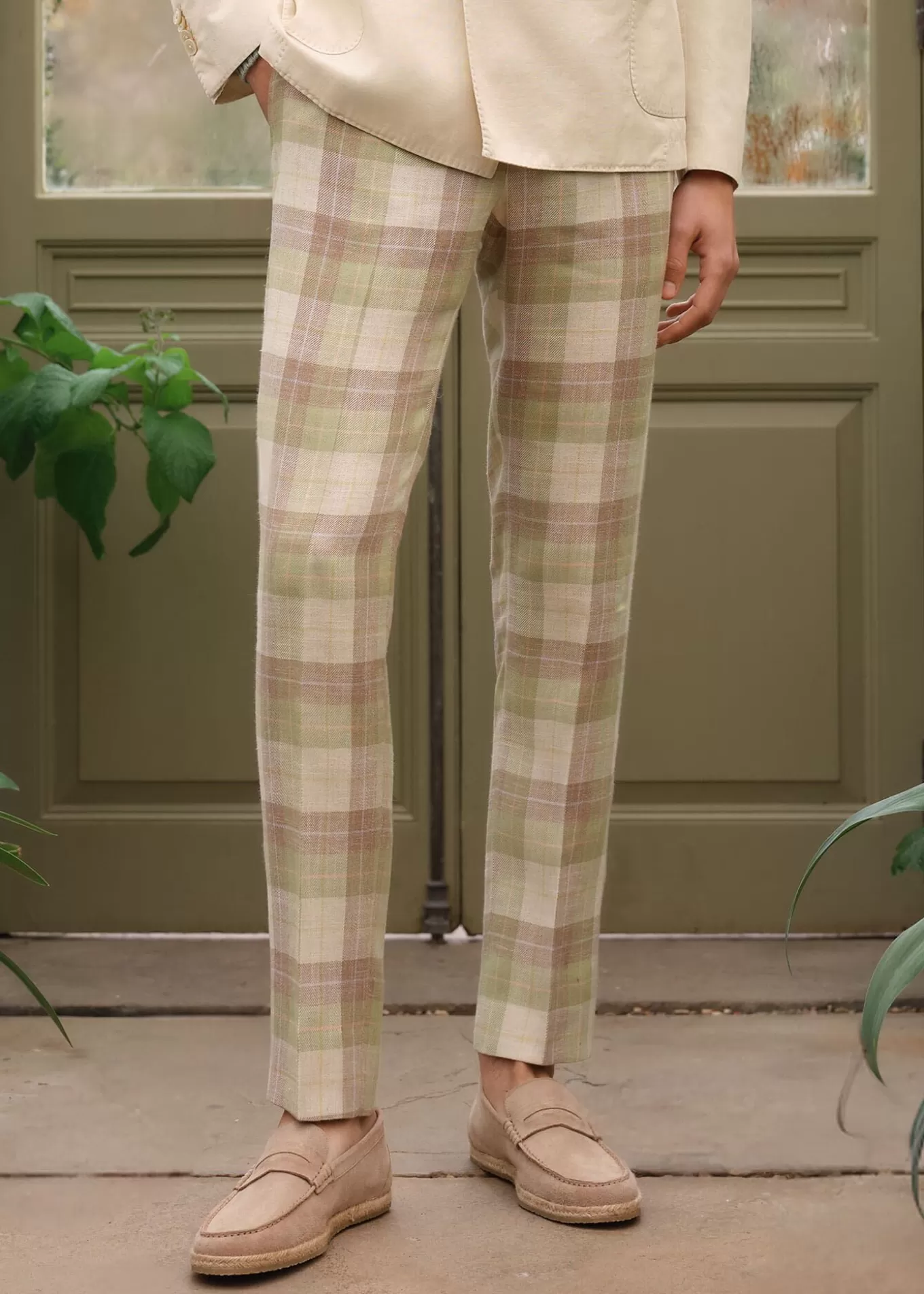 Fashion Linen & Cotton Plaid Trousers Dress Pants | Pants