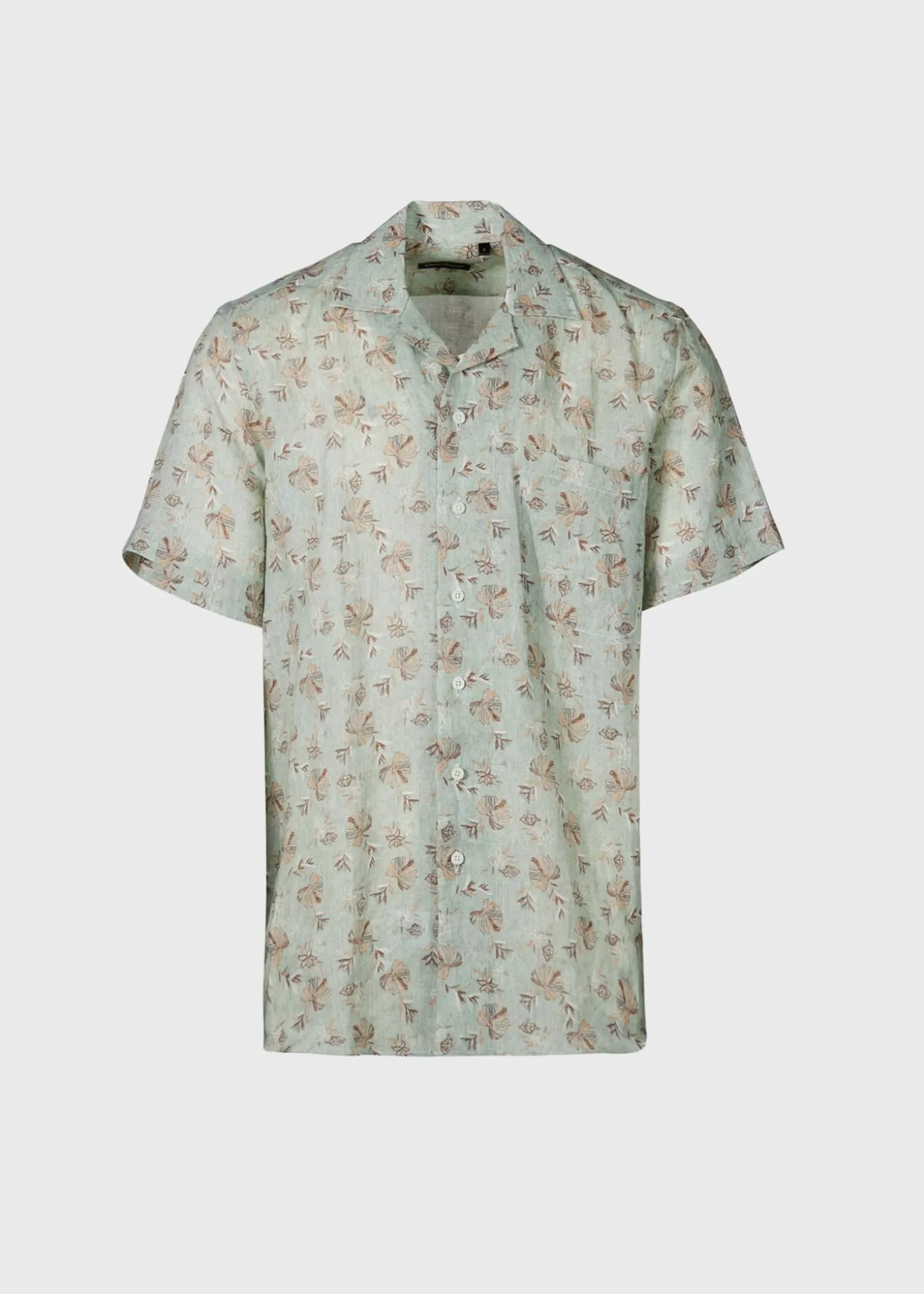 Hot Linen Leaf Print Camp Shirt Sport Shirts