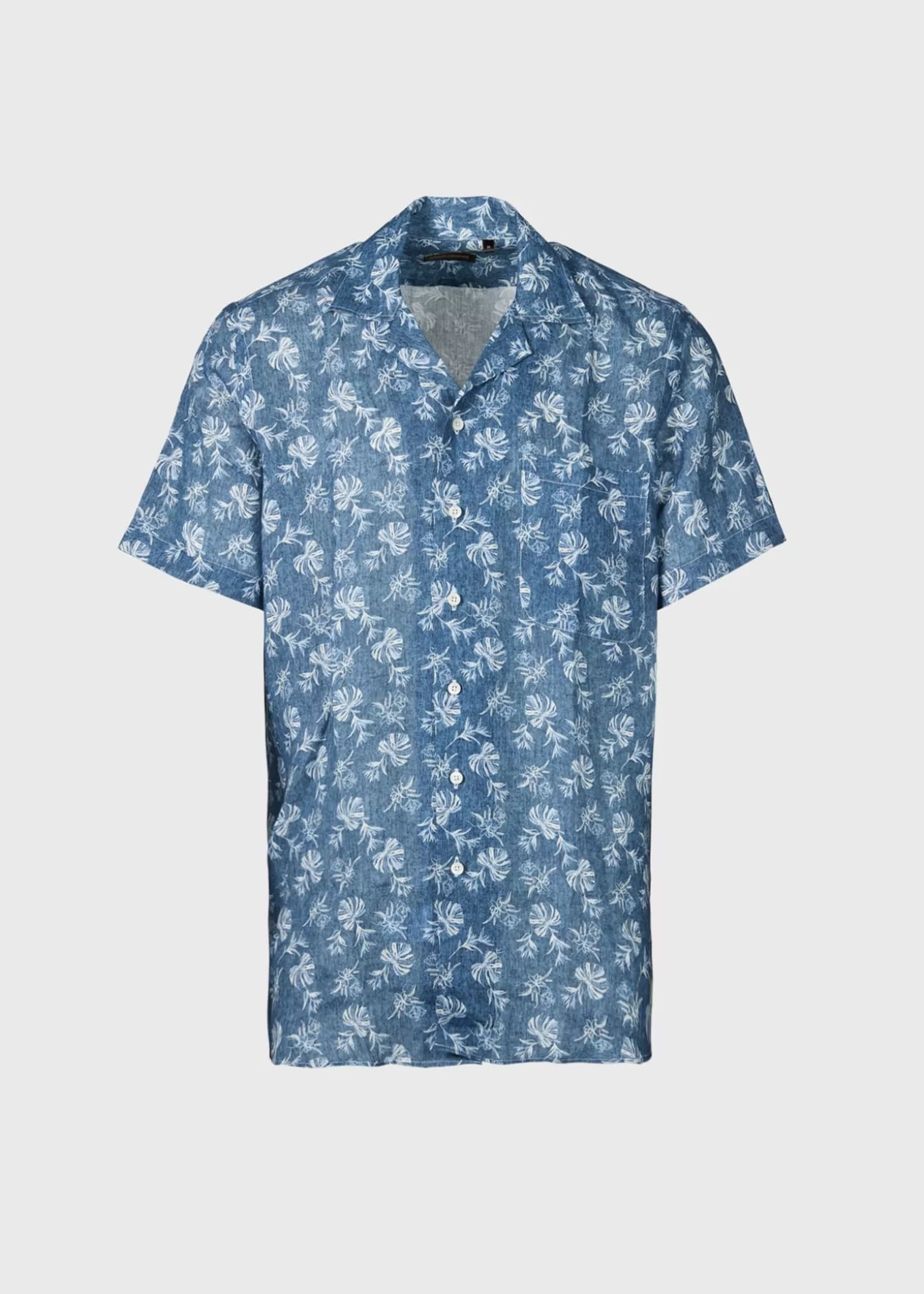 Outlet Linen Leaf Print Camp Shirt Sport Shirts