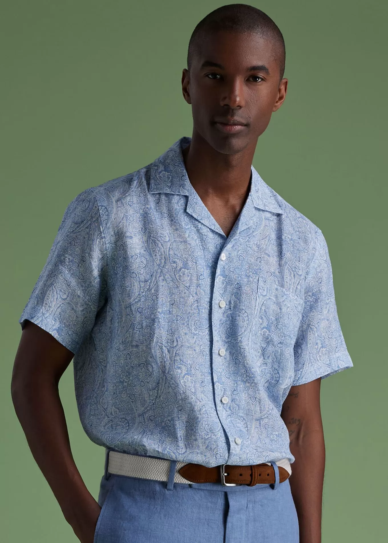 Fashion Linen Paisley Print Camp Shirt Sport Shirts