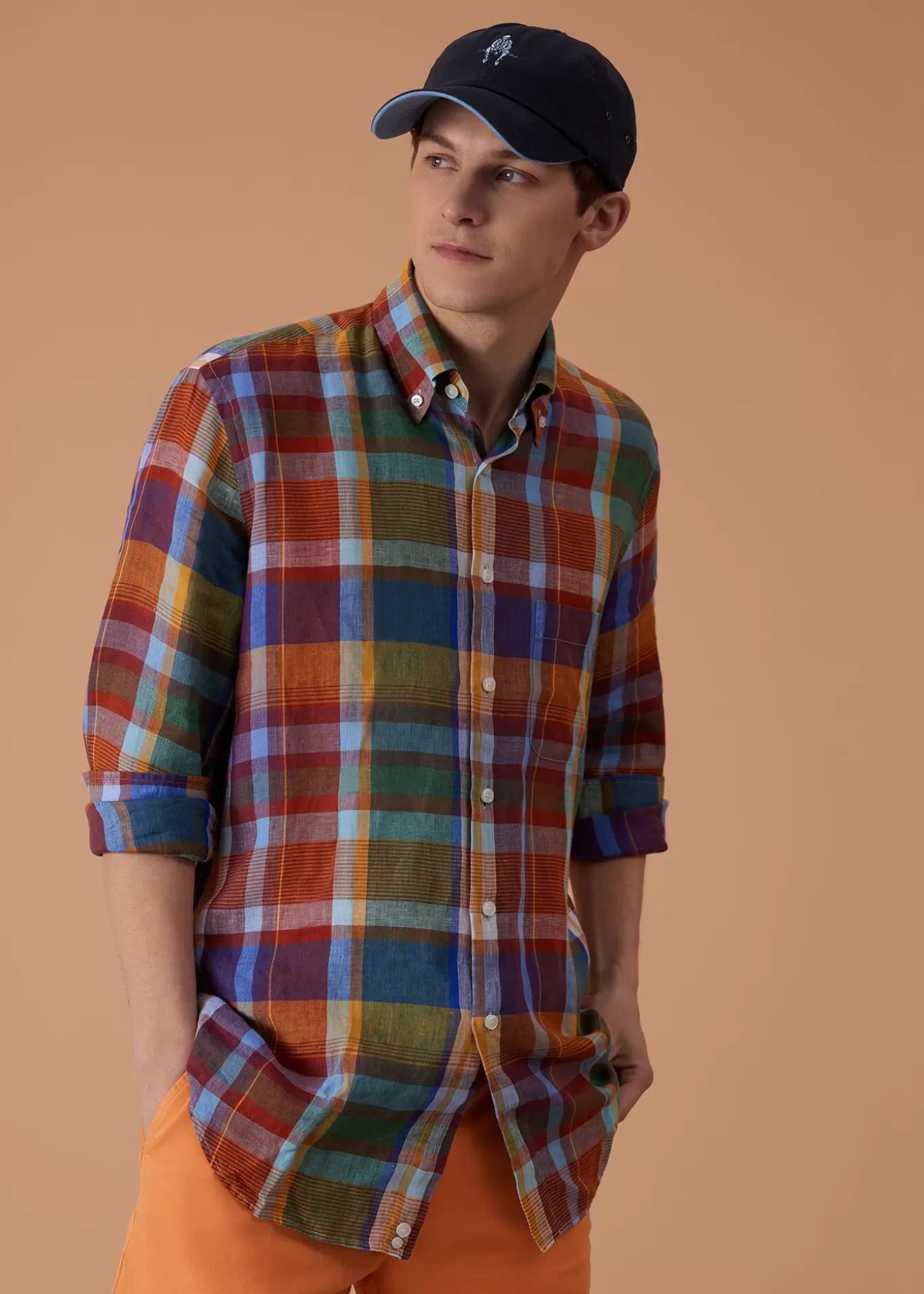 Fashion Linen Plaid Sport Shirt Sport Shirts