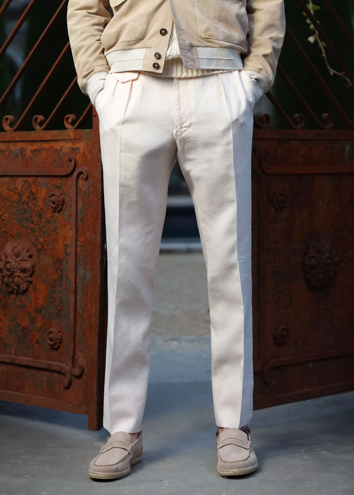 New Linen Washed Pleated Front Trouser Pants