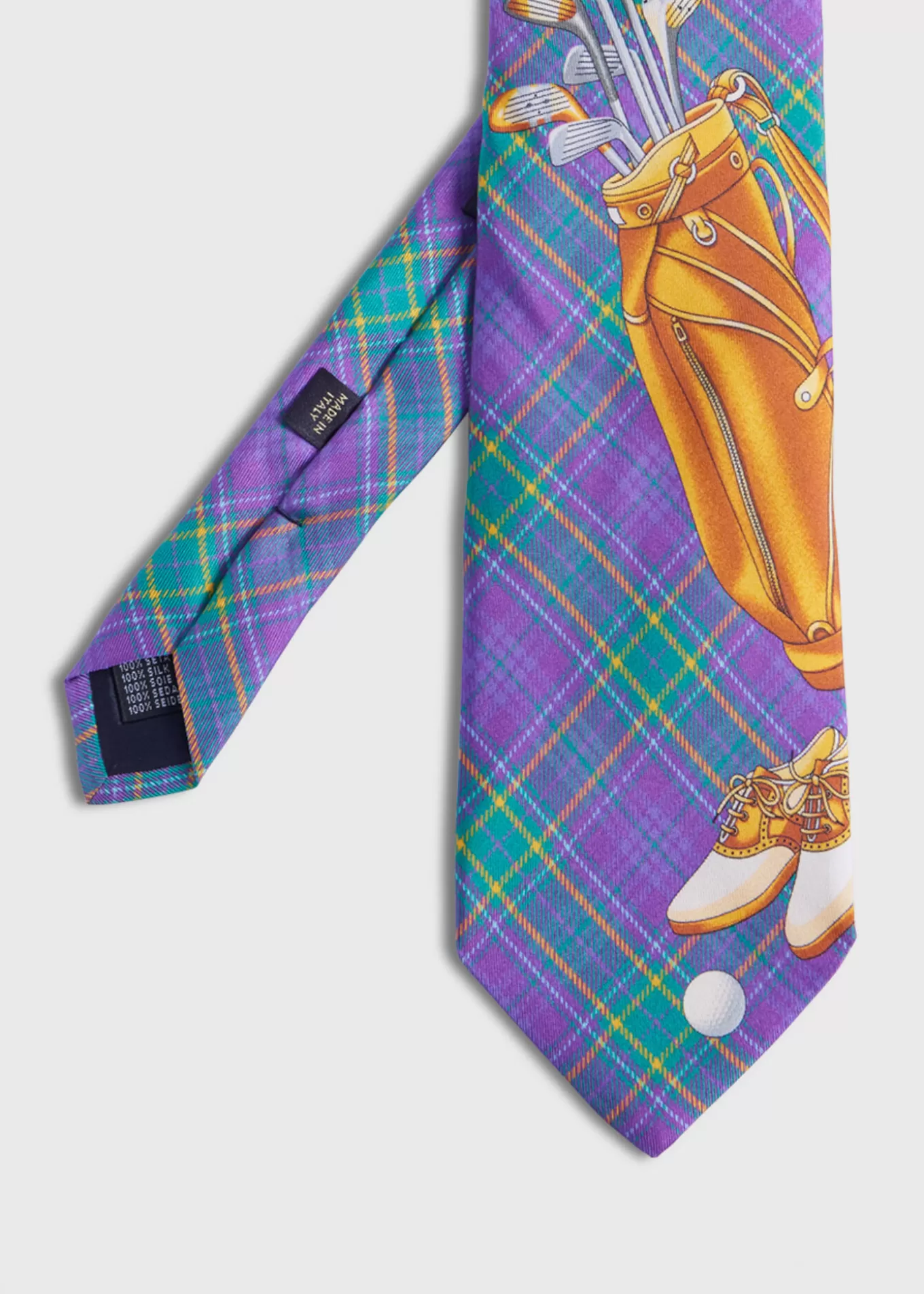 Outlet Plaid Golf Bag Print Silk Tie Ties