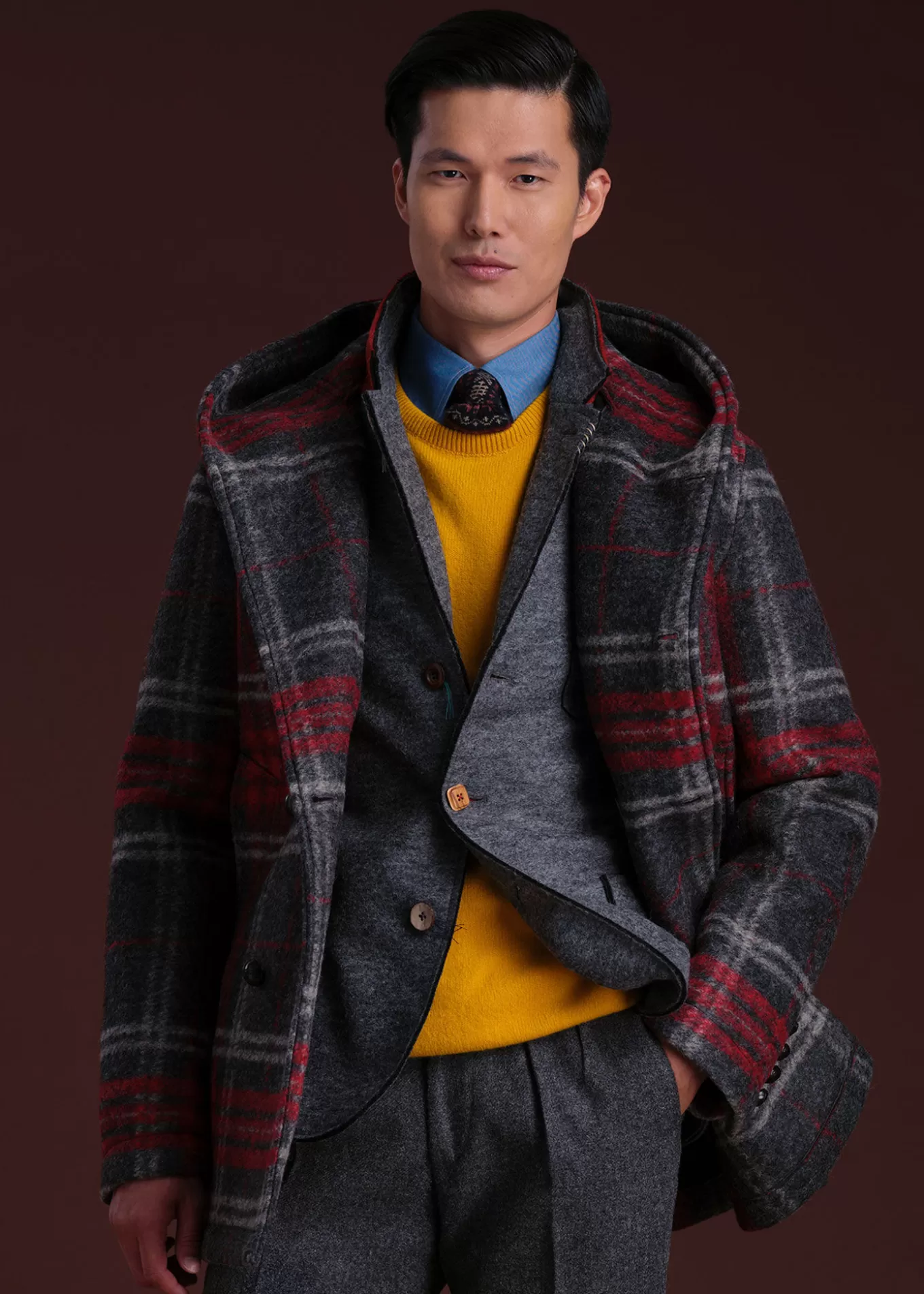 Shop Plaid Hooded Coat Outerwear