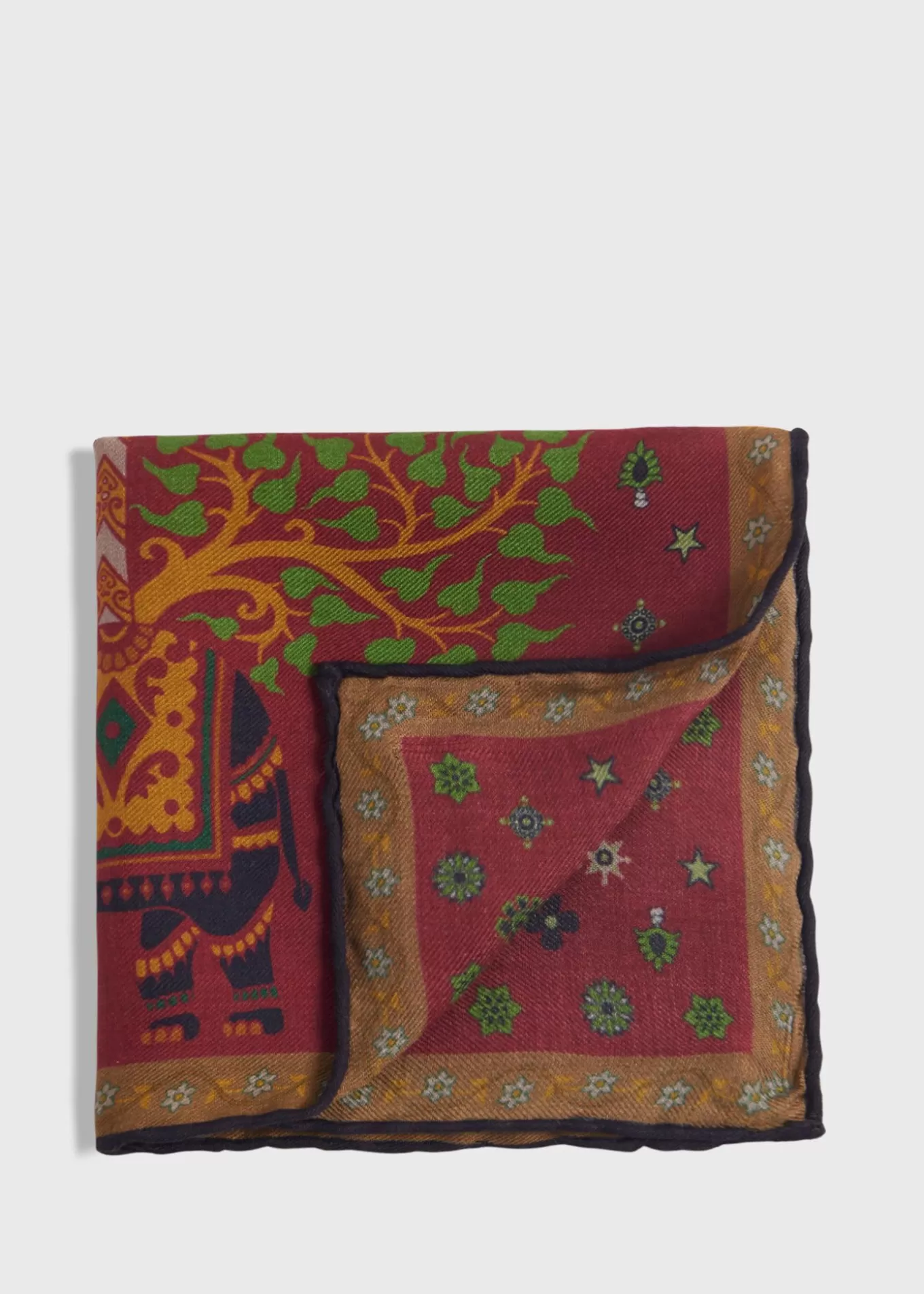 Store Printed Tree And Elephant Pocket Square Pocket Squares | The Cashmere Shop