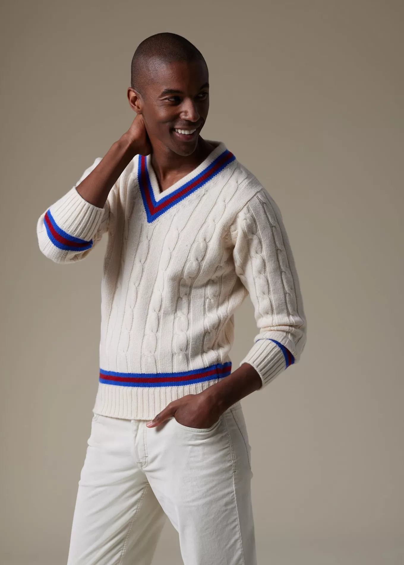 Shop Striped V-Neck Tennis Sweater The Cashmere Shop | Sweaters