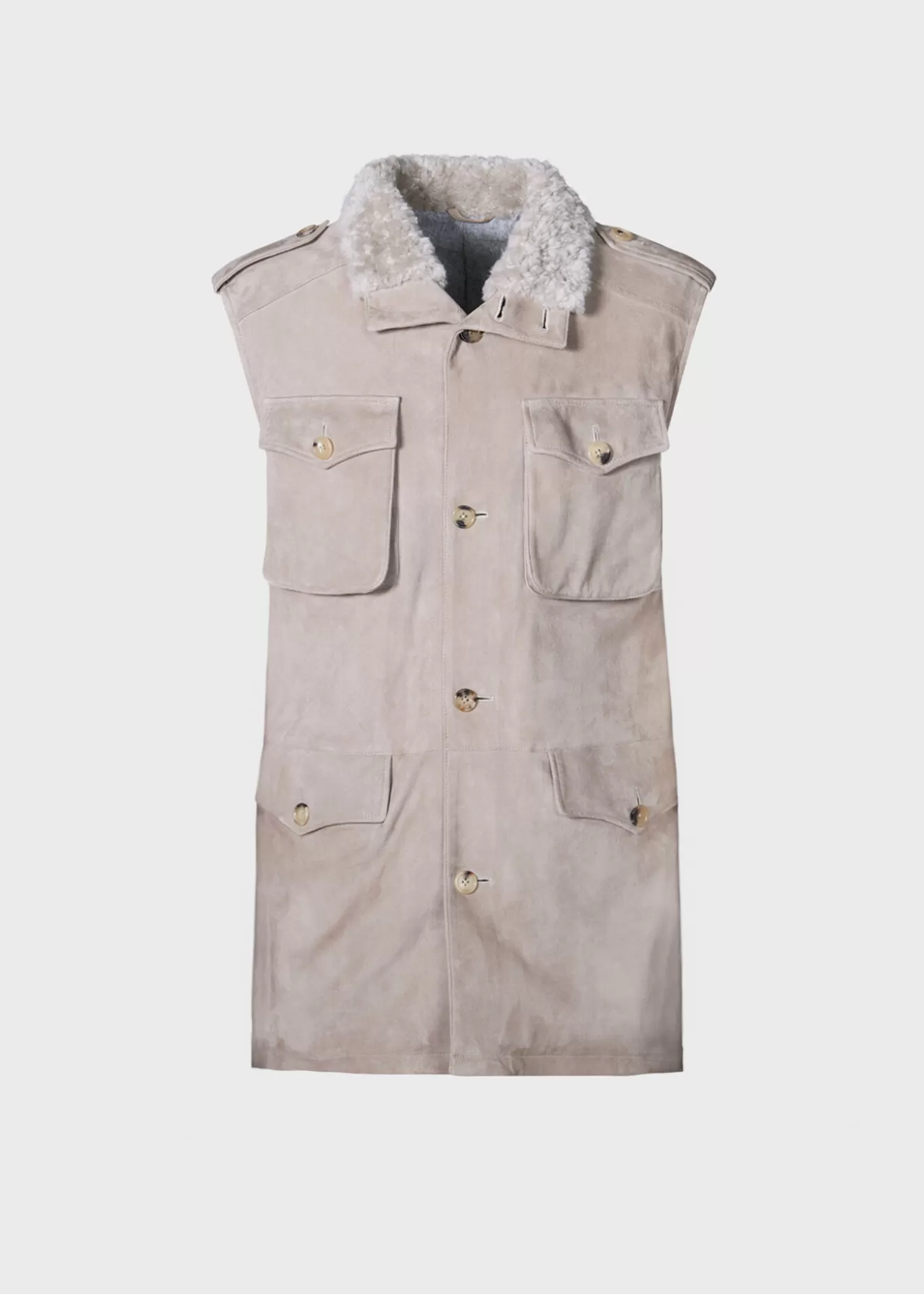 Fashion Suede Safari Vest With Shearling Outerwear | Vests