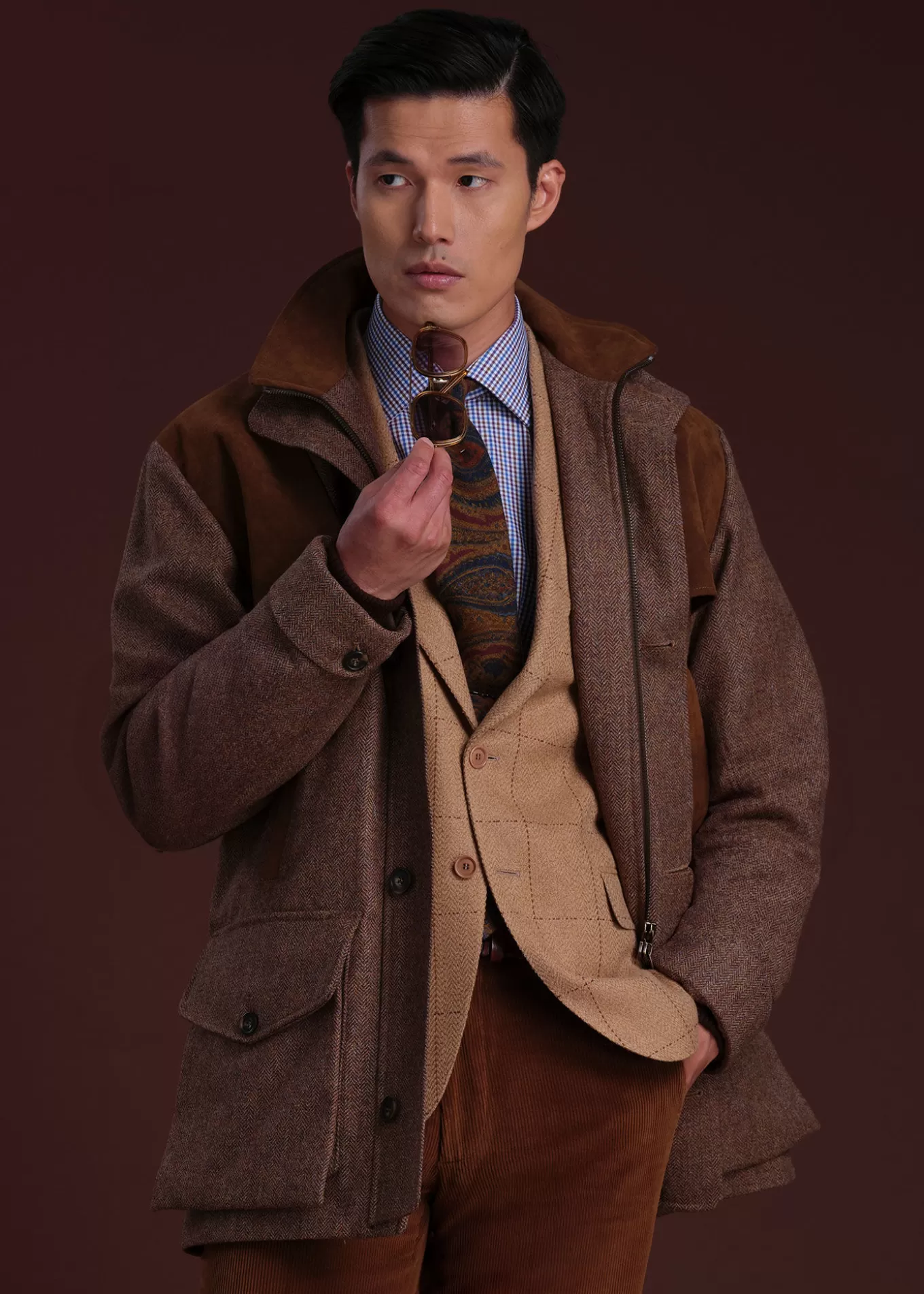 Store Tweed Hunting Jacket With Suede Trim Outerwear