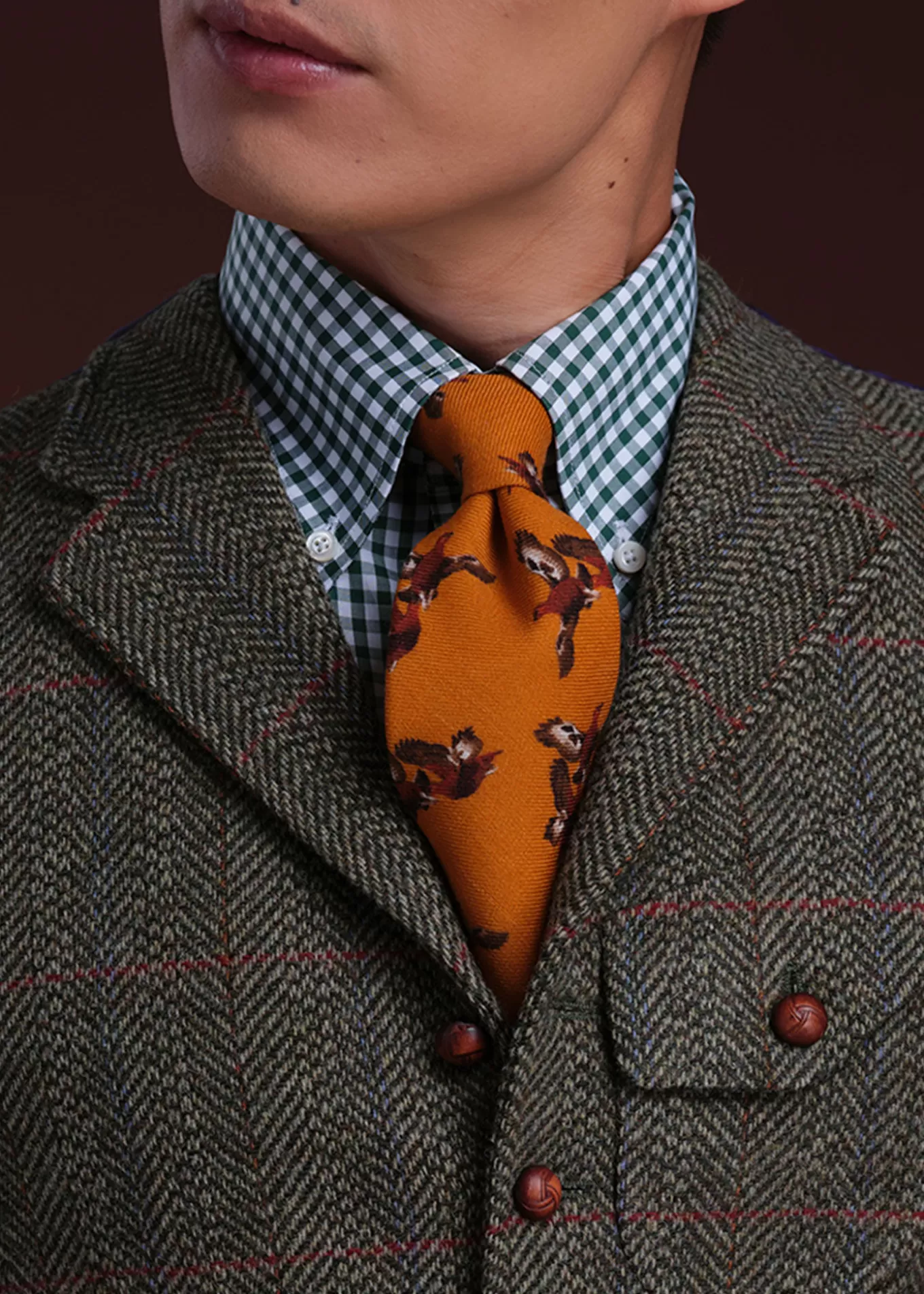 Cheap Wool & Cashmere Pheasant Print Tie Ties