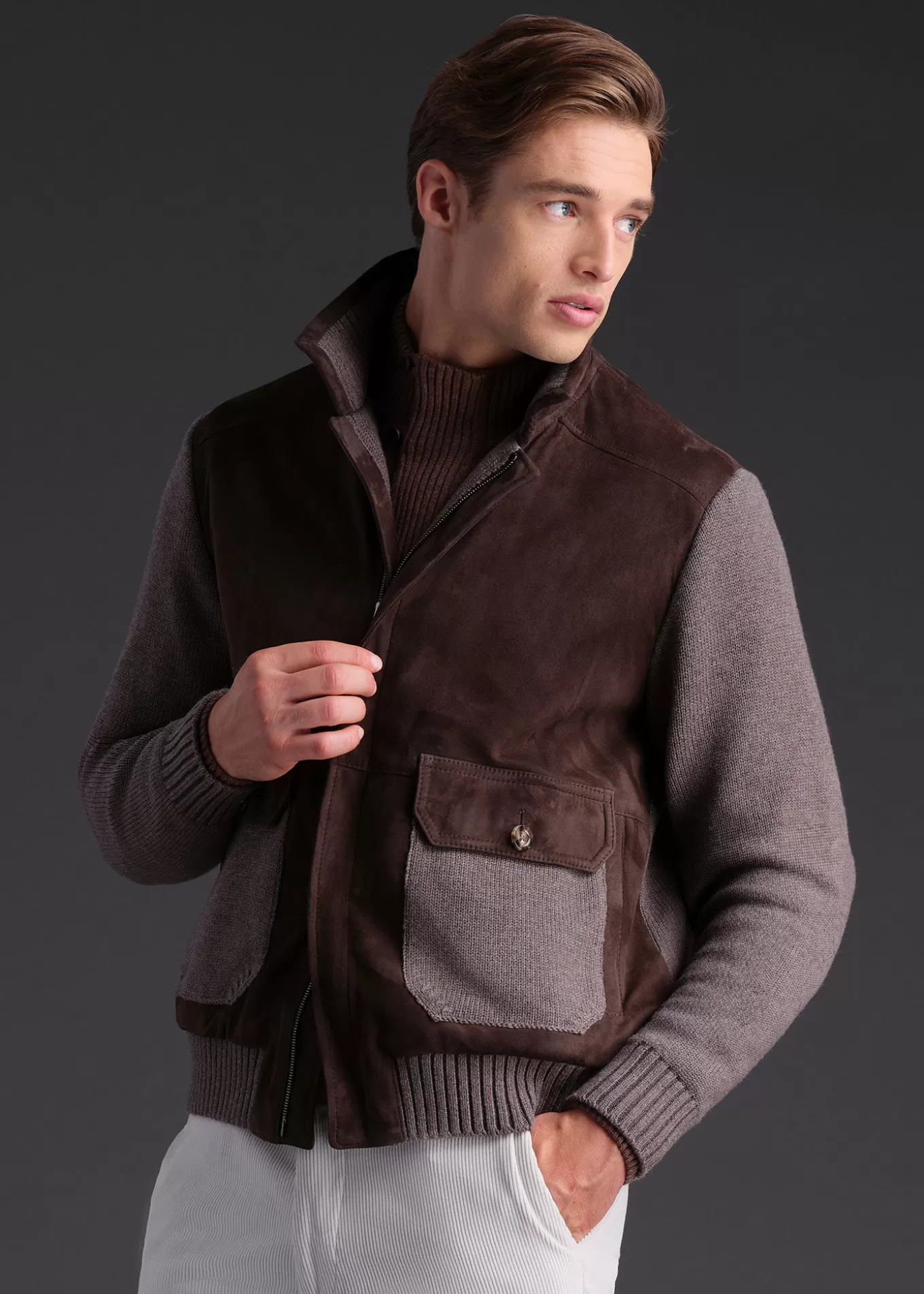 Best Sale Wool And Suede Bomber Jacket Outerwear