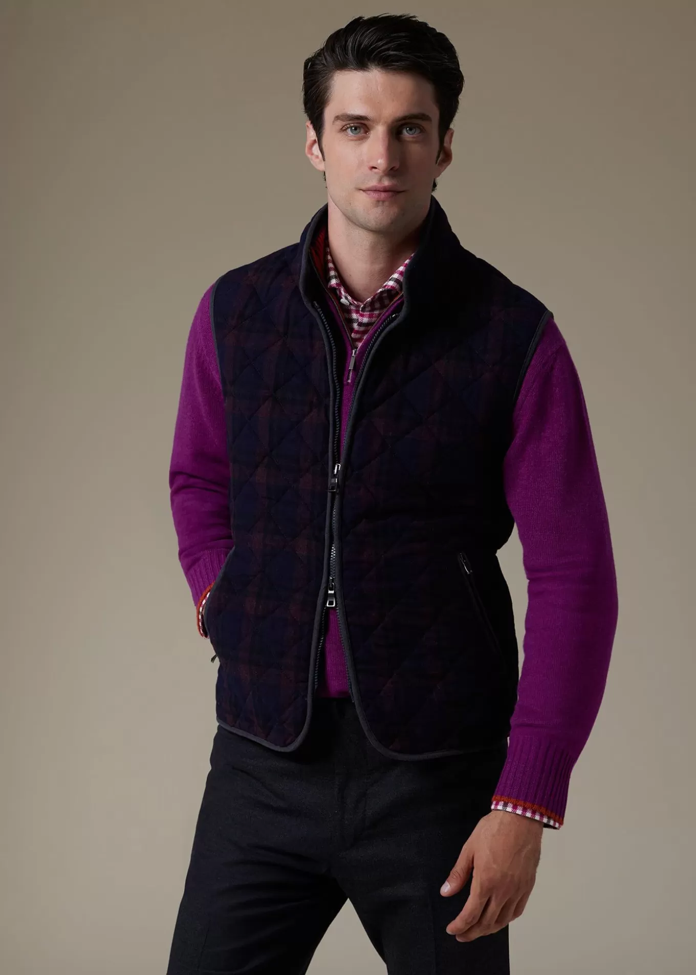 Shop Wool Plaid Quilted Vest Vests | Outerwear